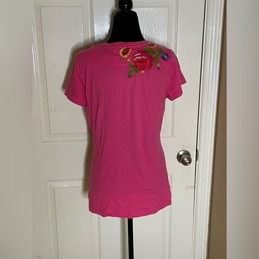 Johnny Was Floral Embroidered Cotton Jersey T-Shirt Large - Picture 4 of 11